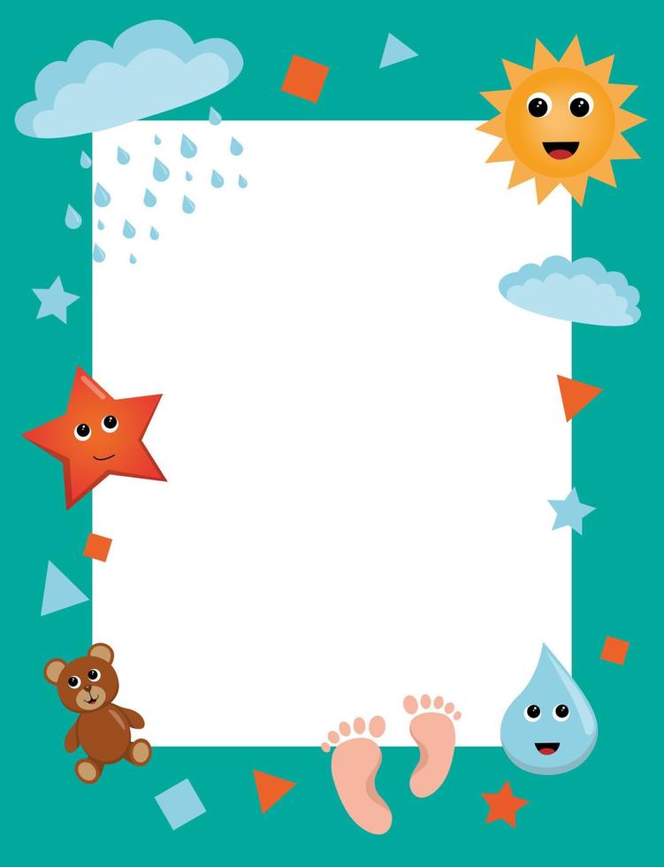 marco vectorial rectangular para invitación infantil, saludo o publicidad de jardín de infantes vector