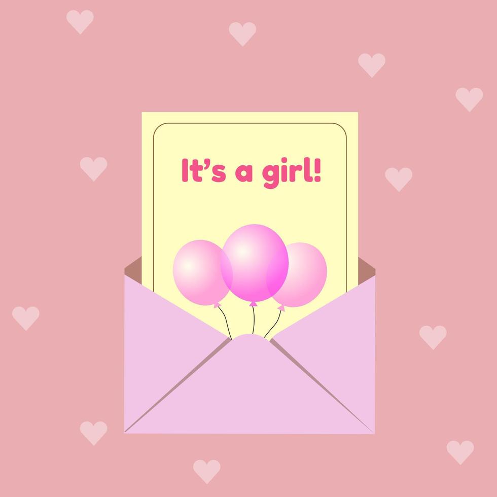 Vector pink background with heart and greating card