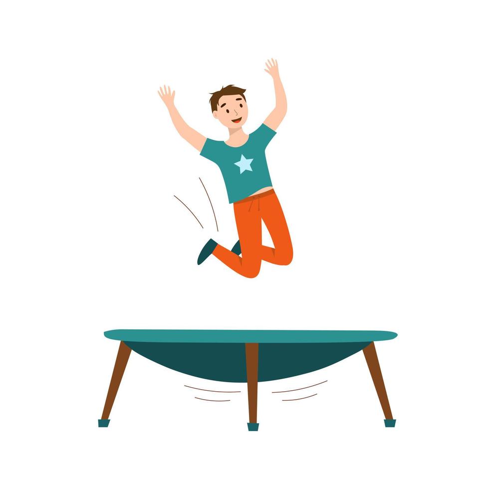 A boy jumps on a trampoline. vector