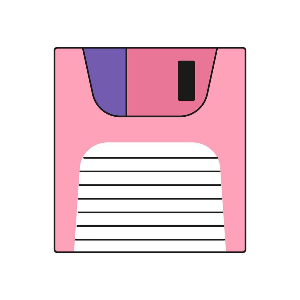 Colorful floppy disc isolated on a white background. Retro vector illustration in flat style, 90s sticker