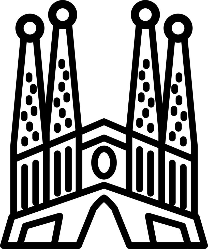 outline simplicity drawing of sagrada familia landmark front elevation view. png