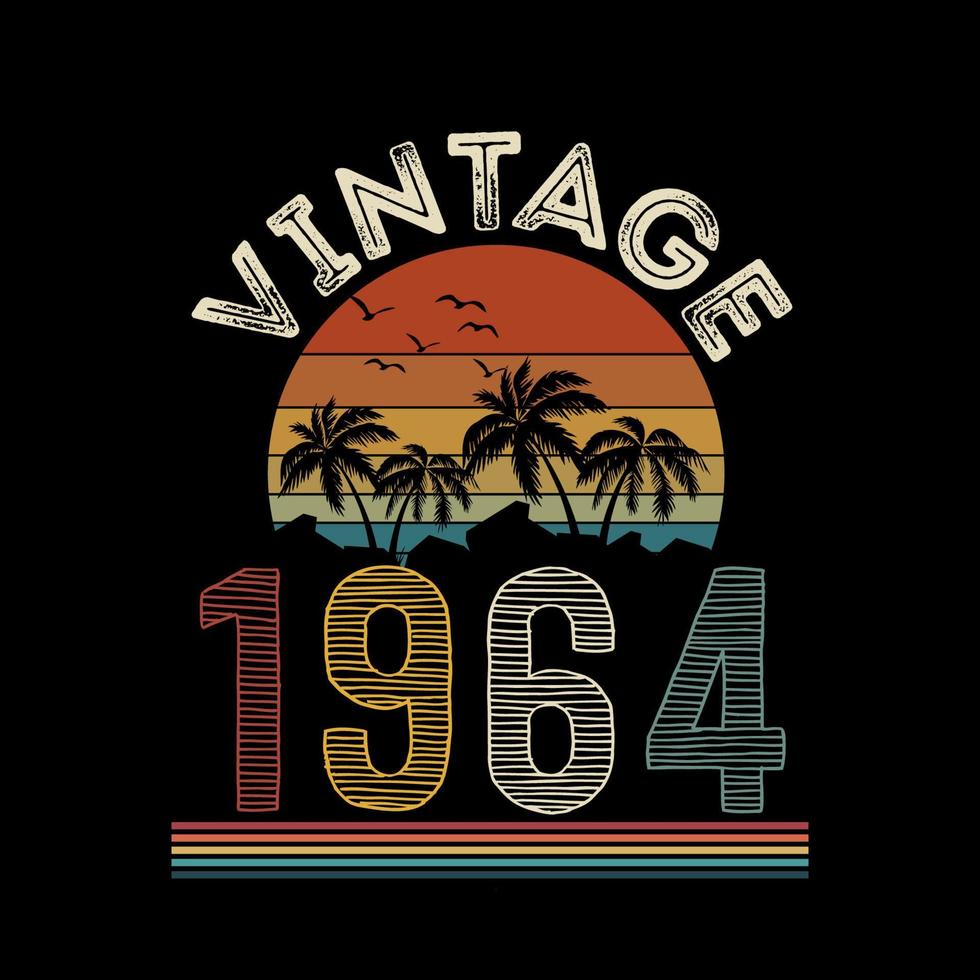 1964 vintage retro t shirt design, vector, black background vector