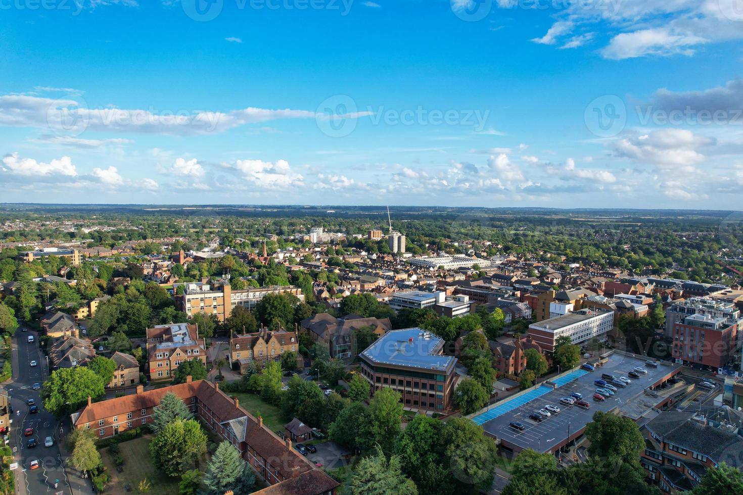 Beautiful High Angle View of St Albans Town Centre of England, Great Britain UK. Residential and downtown buildings image captured on 07th Sep 2022. Drone's point of view. photo