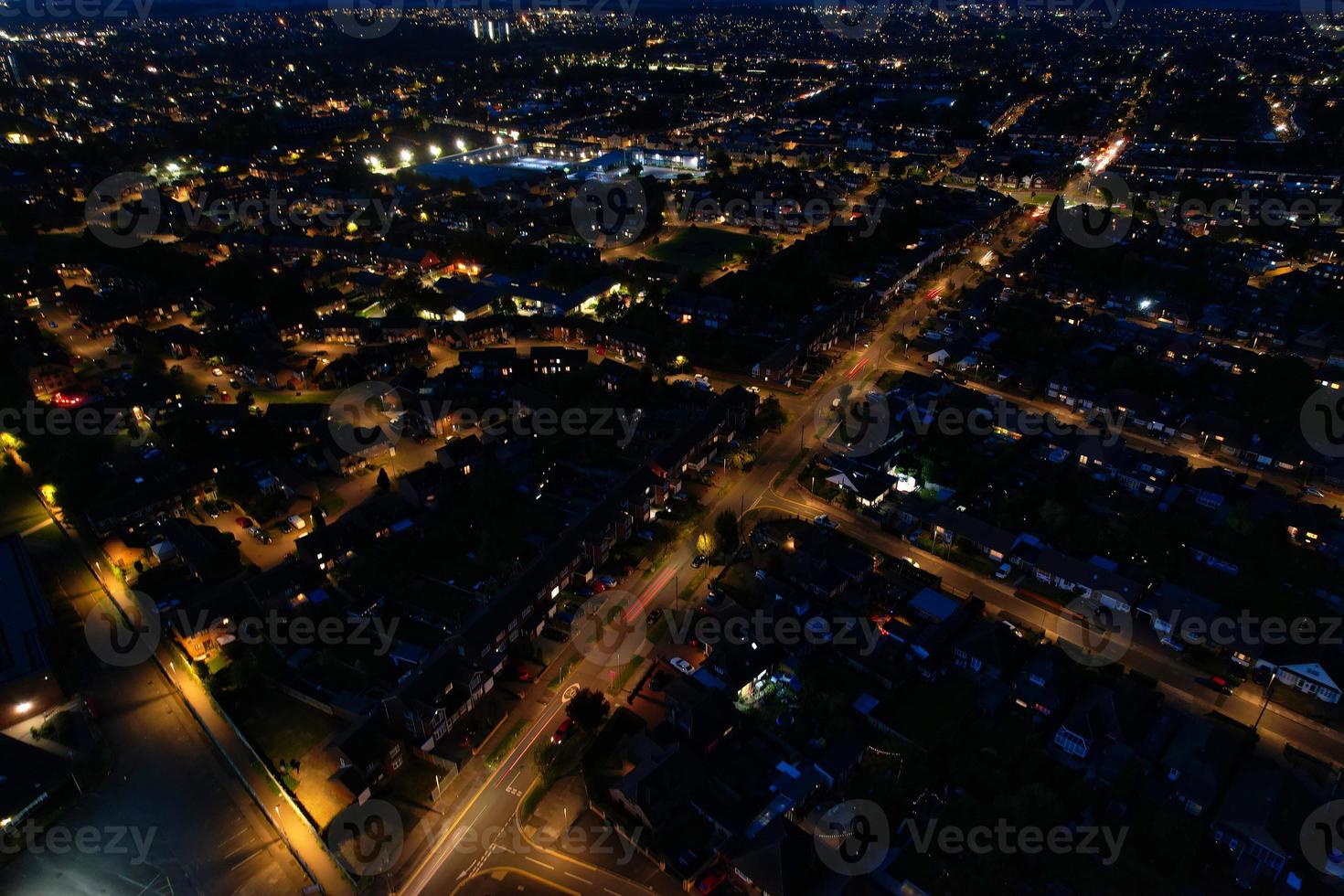 High Angle View of British Motorways with Traffic. The Aerial footage of British Roads and Motorways at between M1 Junction 7 and 9 at Sunset. The Footage captured on 09-07-2022 with drone's camera photo