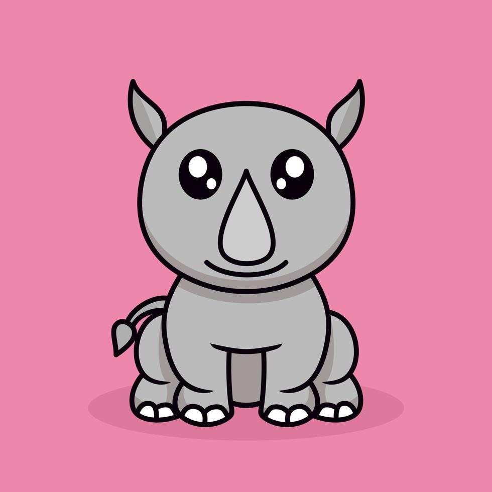 Vector illustration of cute rhino and chibi animal