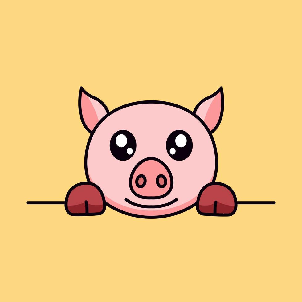 Vector illustration of cute pig and chibi animal