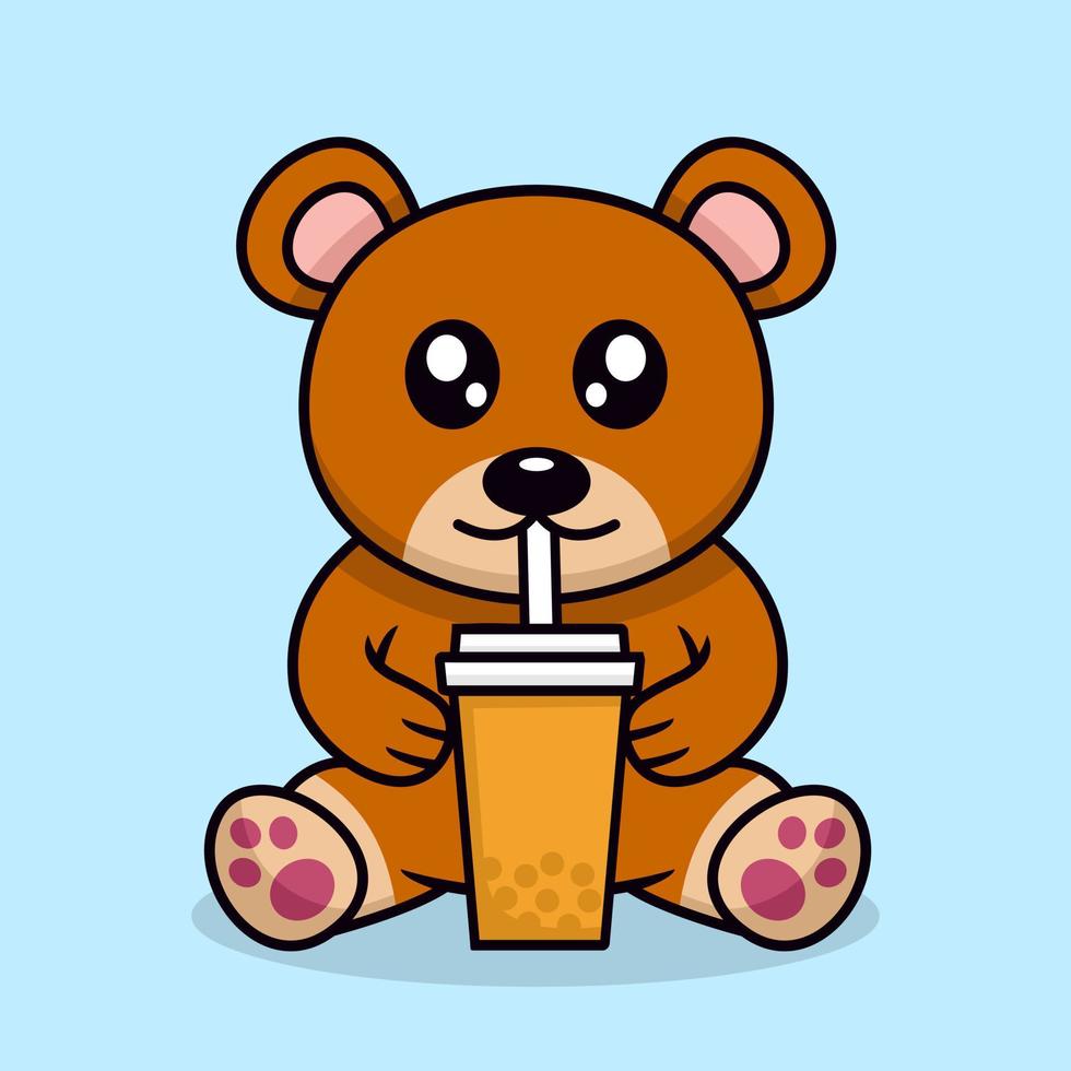 Vector illustration of cute bear and chibi animal