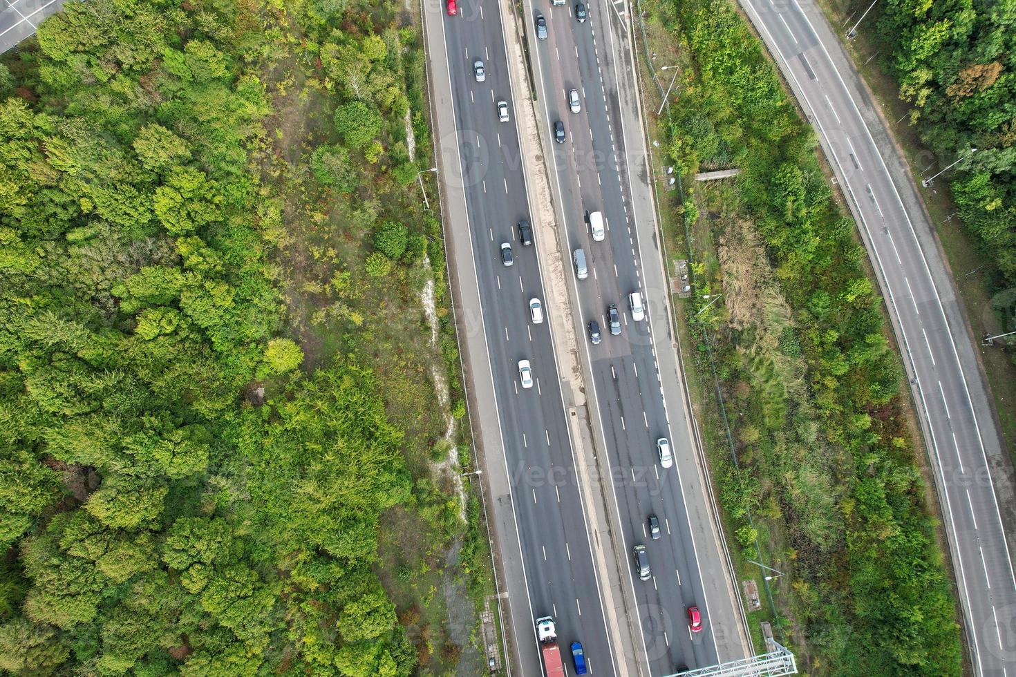 Aerial View of British Motorways With Fast Moving Traffic photo