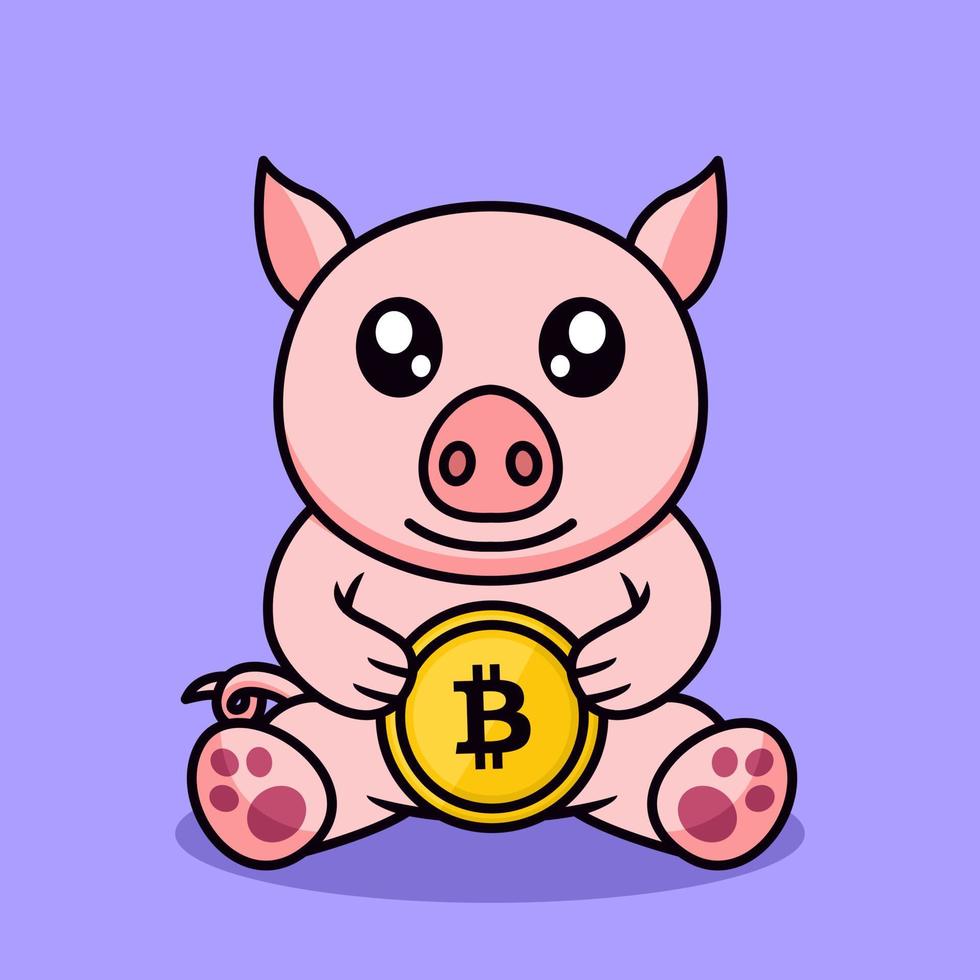 Vector illustration of cute pig and chibi animal