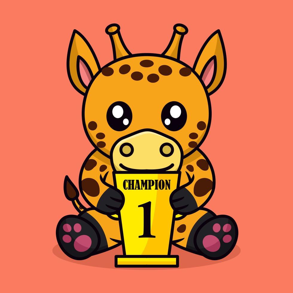 Vector illustration of cute giraffe and chibi animal