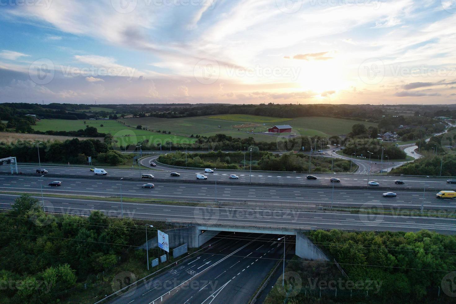 Aerial View of British Motorways With Fast Moving Traffic photo