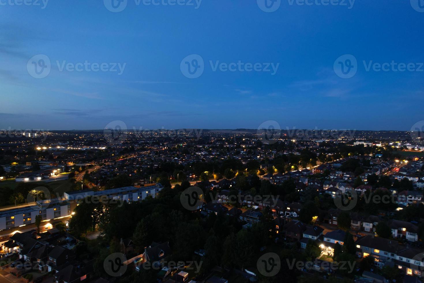 High Angle View of British Motorways with Traffic. The Aerial footage of British Roads and Motorways at between M1 Junction 7 and 9 at Sunset. The Footage captured on 09-07-2022 with drone's camera photo
