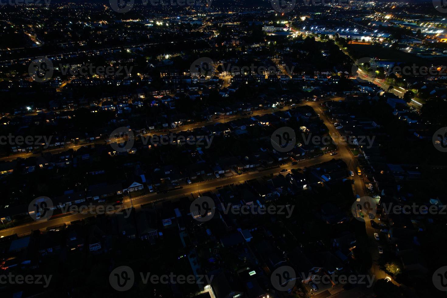 High Angle View of British Motorways with Traffic. The Aerial footage of British Roads and Motorways at between M1 Junction 7 and 9 at Sunset. The Footage captured on 09-07-2022 with drone's camera photo