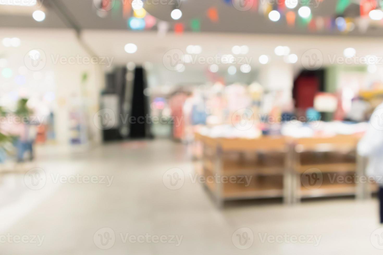 Abstract blur clothing boutique display interior of shopping mall background photo