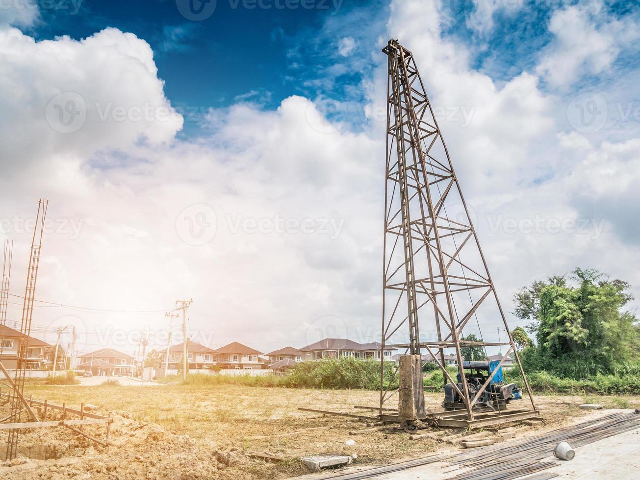 pile driver at construction site photo