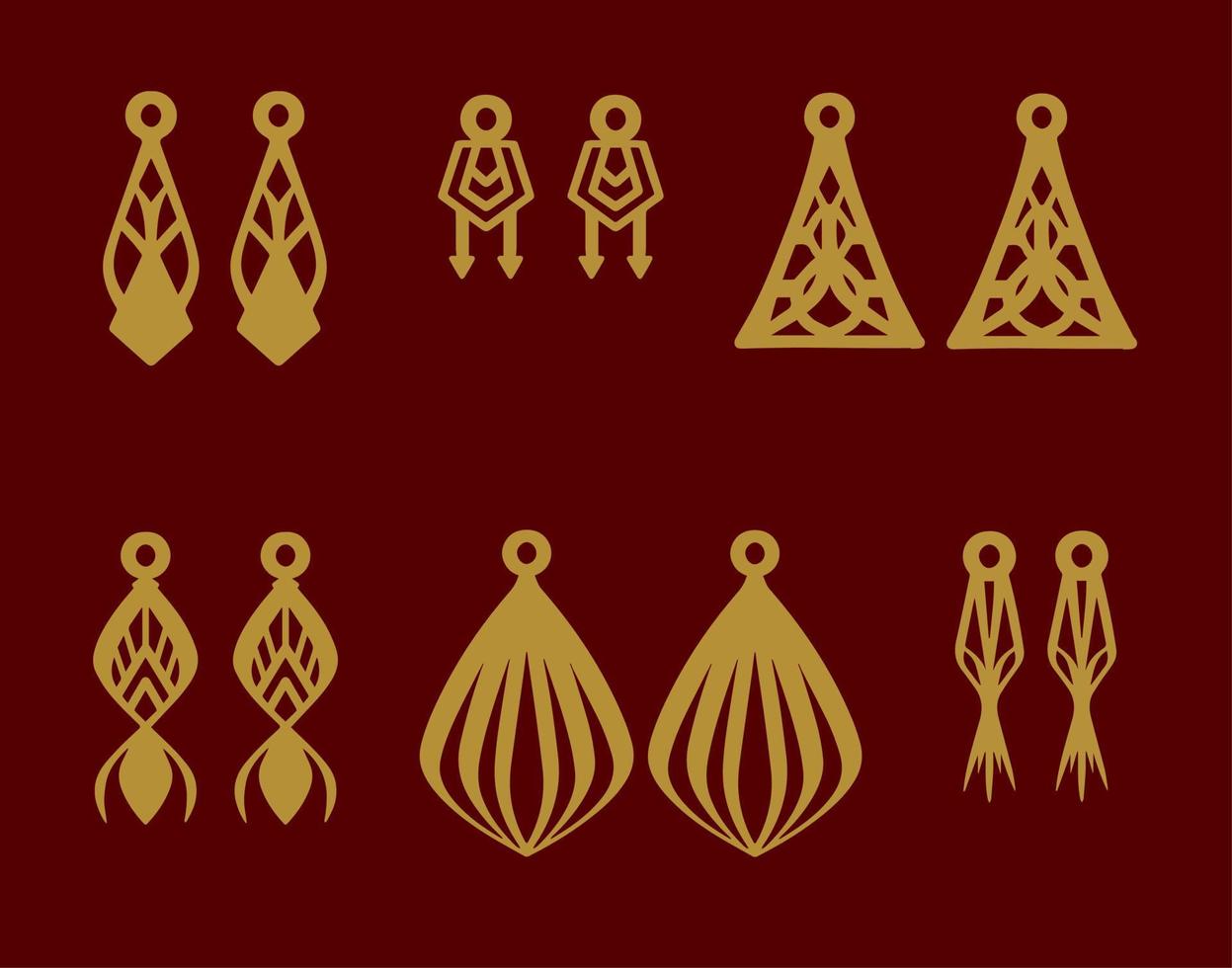 A collection of Earrings templates with geometric shapes. Isolated stencils pattern suitable for handmade work, laser cutting and printing. vector