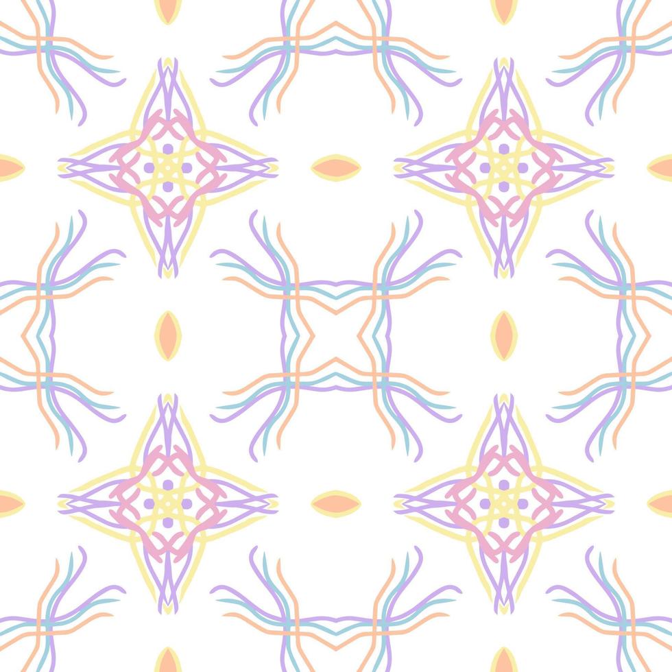 Pastel Color Seamless Pattern with Tribal Shape. Pattern designed in Ikat, Aztec, Moroccan, Thai, Luxury Arabic Style. Ideal for Fabric Garment, Ceramics, Wallpaper. Vector Illustration.