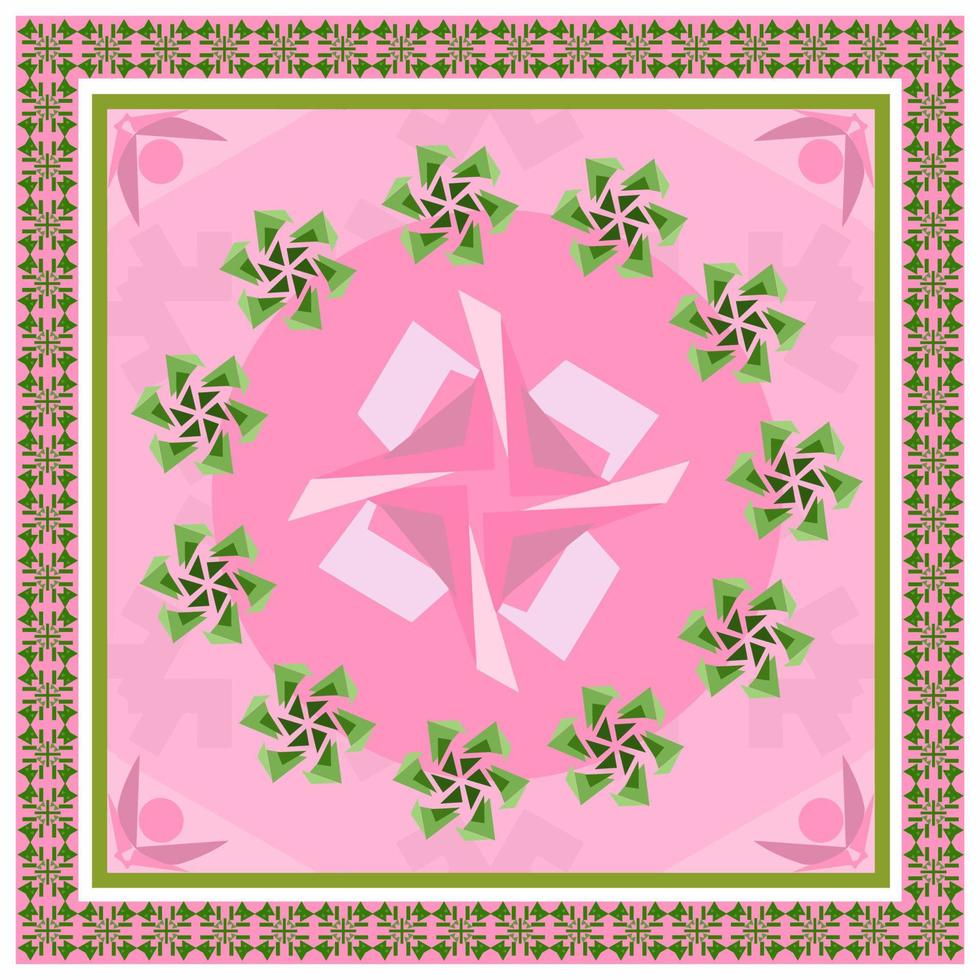 Square pattern design useful for silk scarf, kerchief, bandana, neck wear, shawl, hijab, fabric print, tile, wallpaper, carpet, or blanket. Artwork for fashion printing. Vector Illustration.