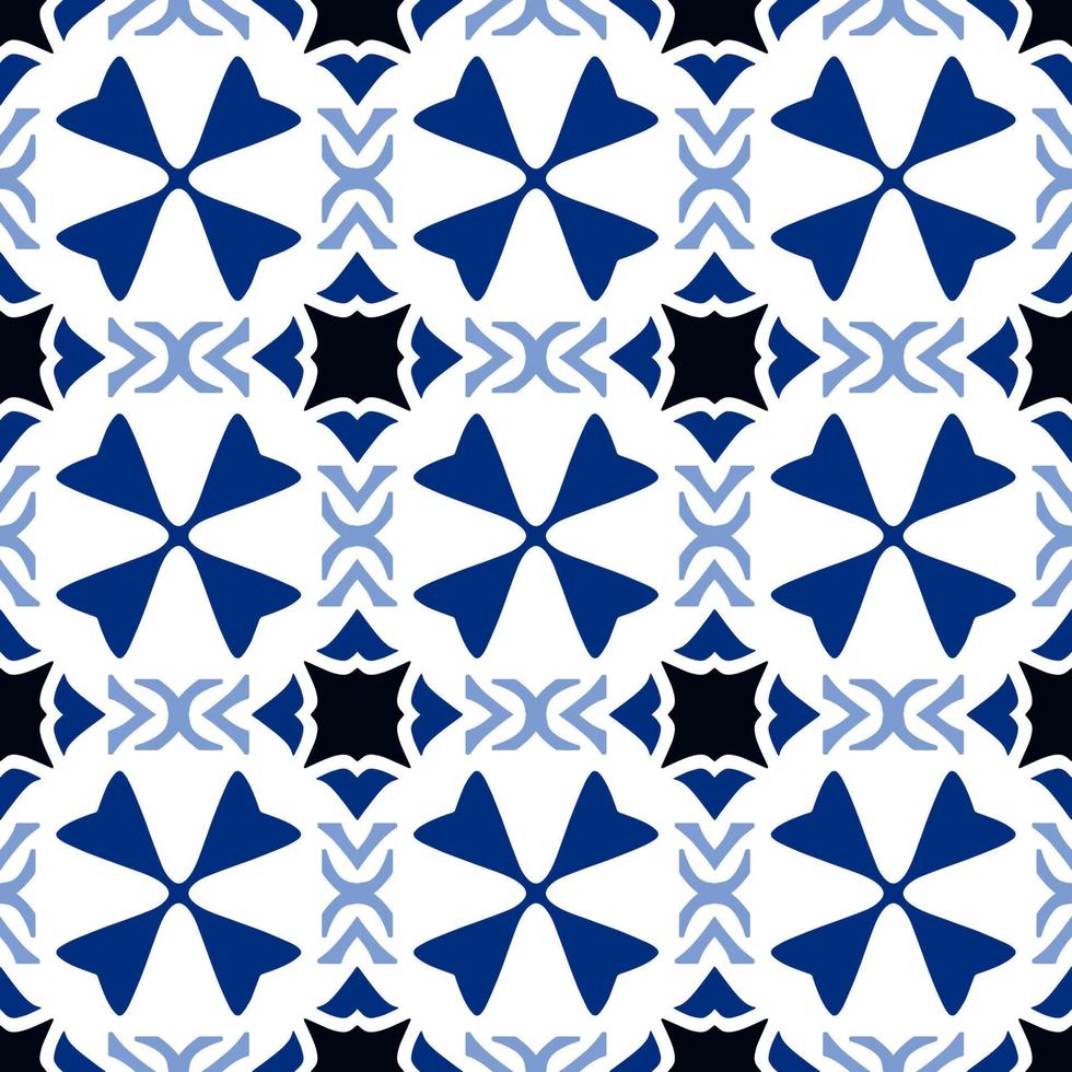 patrón transparente azul oscuro con forma tribal. patrón diseñado en ikat, azteca, marroquí, tailandés, estilo árabe de lujo. ideal para prendas de tela, cerámica, papel pintado. ilustración vectorial vector