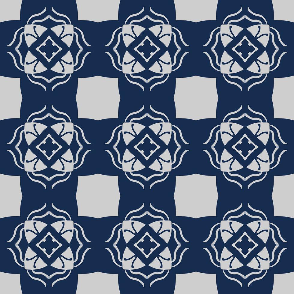 Dark Blue Seamless Pattern with Tribal Shape. Pattern designed in Ikat, Aztec, Moroccan, Thai, Luxury Arabic Style. Ideal for Fabric Garment, Ceramics, Wallpaper. Vector Illustration.