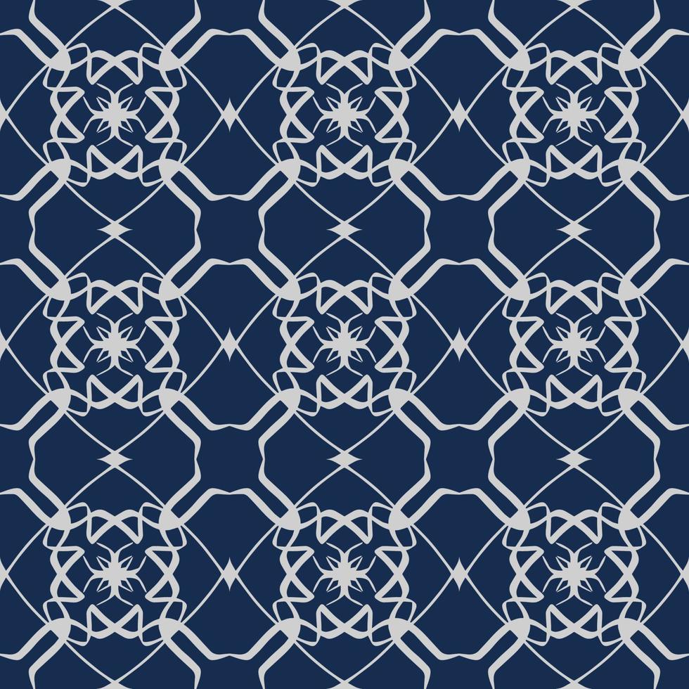 Dark Blue Seamless Pattern with Tribal Shape. Pattern designed in Ikat, Aztec, Moroccan, Thai, Luxury Arabic Style. Ideal for Fabric Garment, Ceramics, Wallpaper. Vector Illustration.