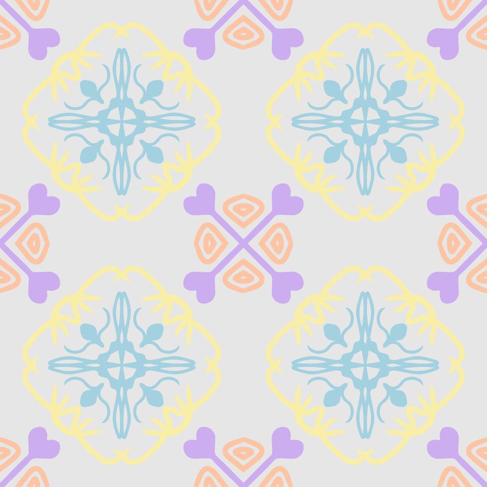 Pastel Color Seamless Pattern with Tribal Shape. Pattern designed in Ikat, Aztec, Moroccan, Thai, Luxury Arabic Style. Ideal for Fabric Garment, Ceramics, Wallpaper. Vector Illustration.