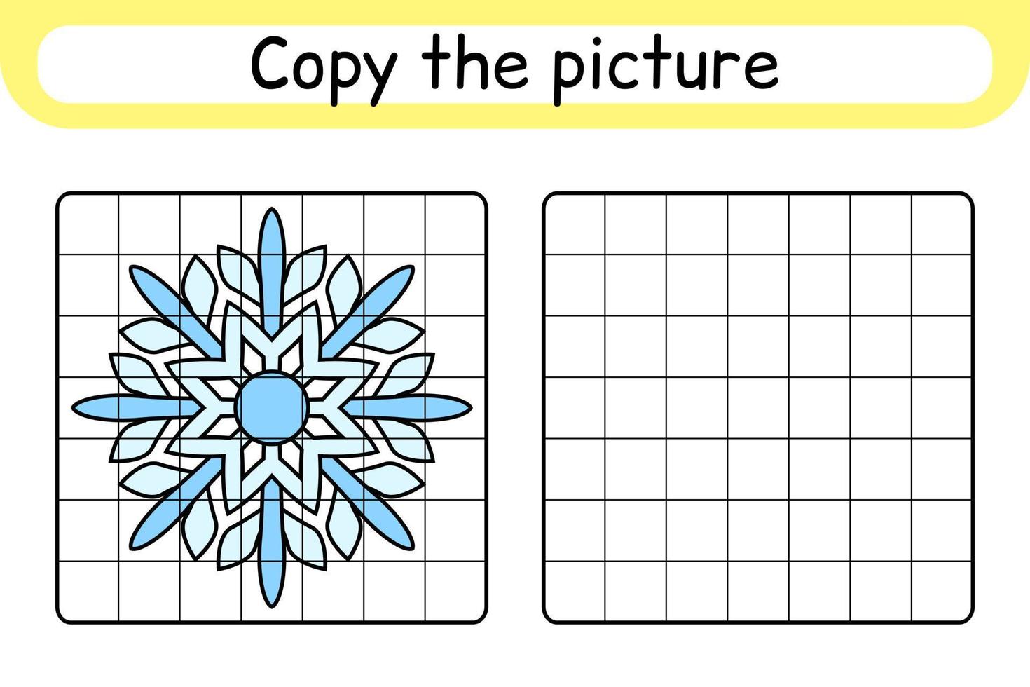 Copy the picture and color snowflake. Complete the picture. Finish the image. Coloring book. Educational drawing exercise game for children vector