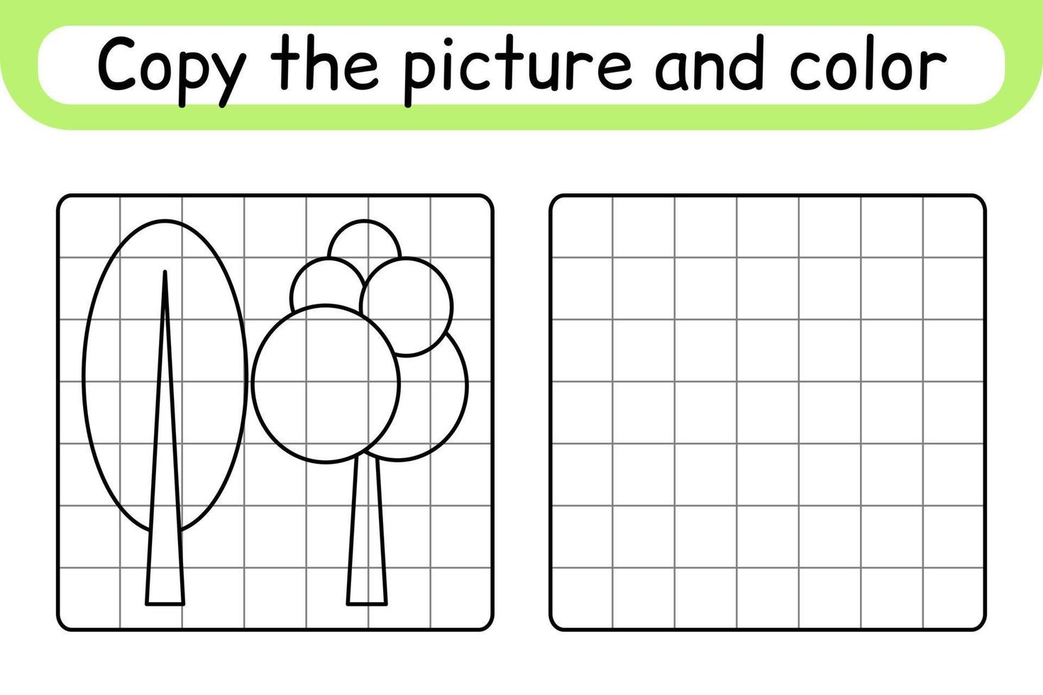 Copy the picture and color tree. Complete the picture. Finish the image. Coloring book. Educational drawing exercise game for children vector