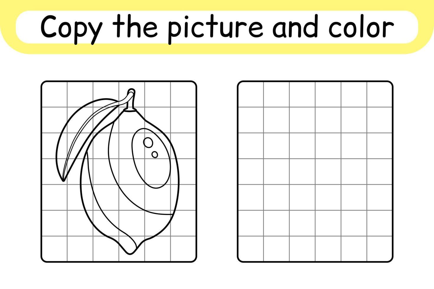 Copy the picture and color lemon. Complete the picture. Finish the image. Coloring book. Educational drawing exercise game for children vector