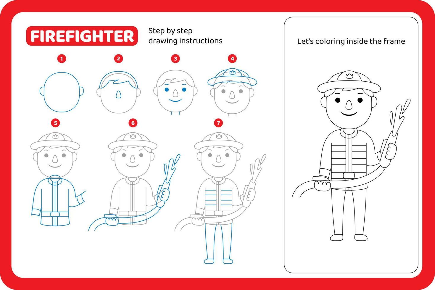 how to draw firefighter profession tutorial vector