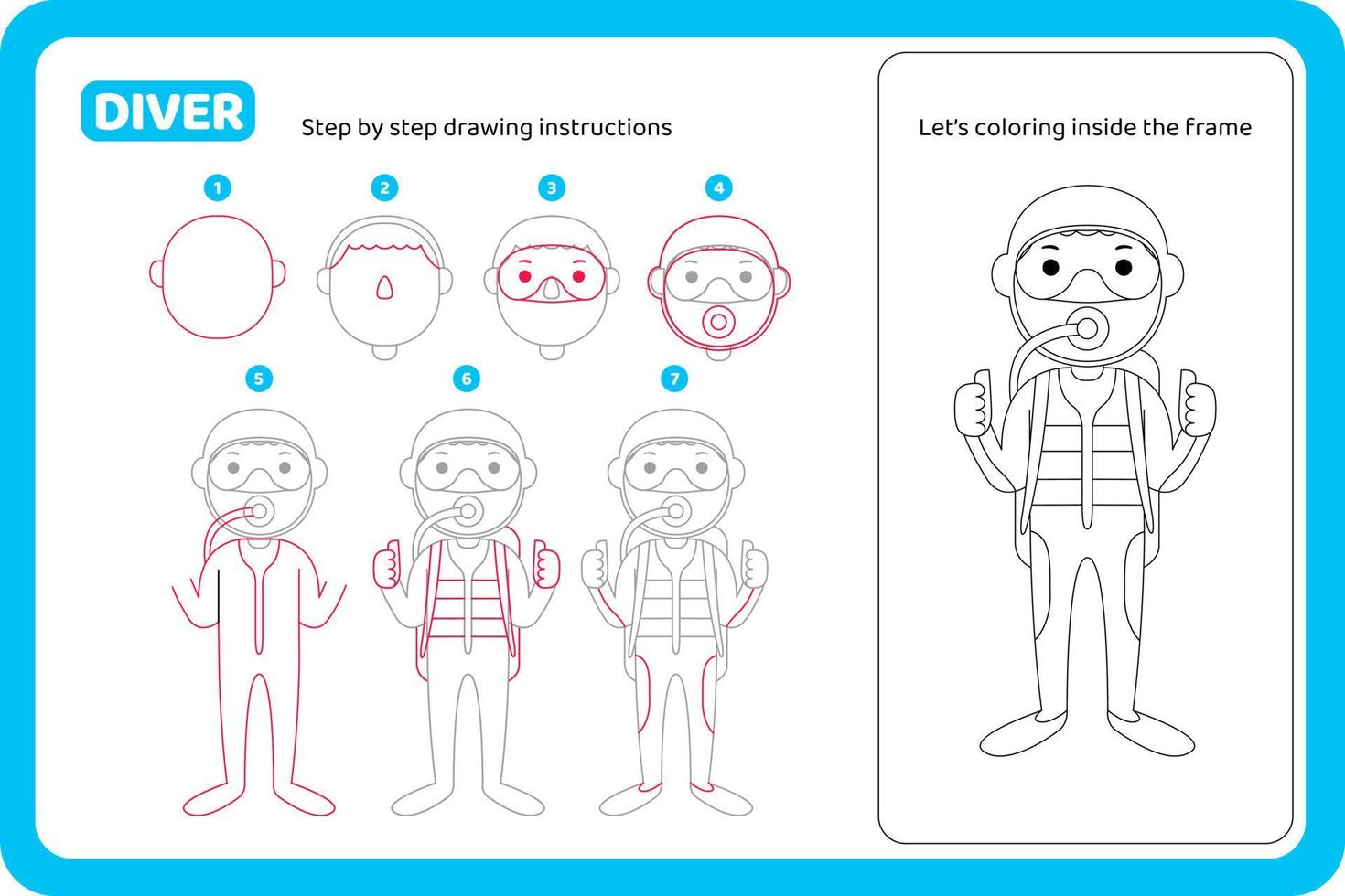 how to draw diver profession tutorial vector