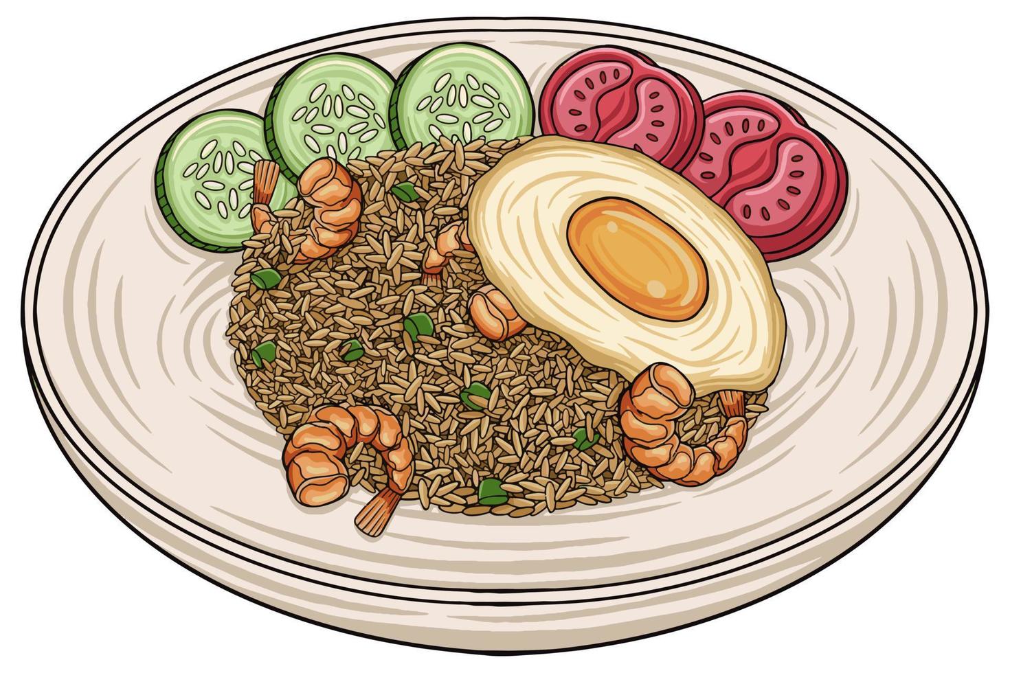 nasi goreng de indonesia en ilustración vectorial vector