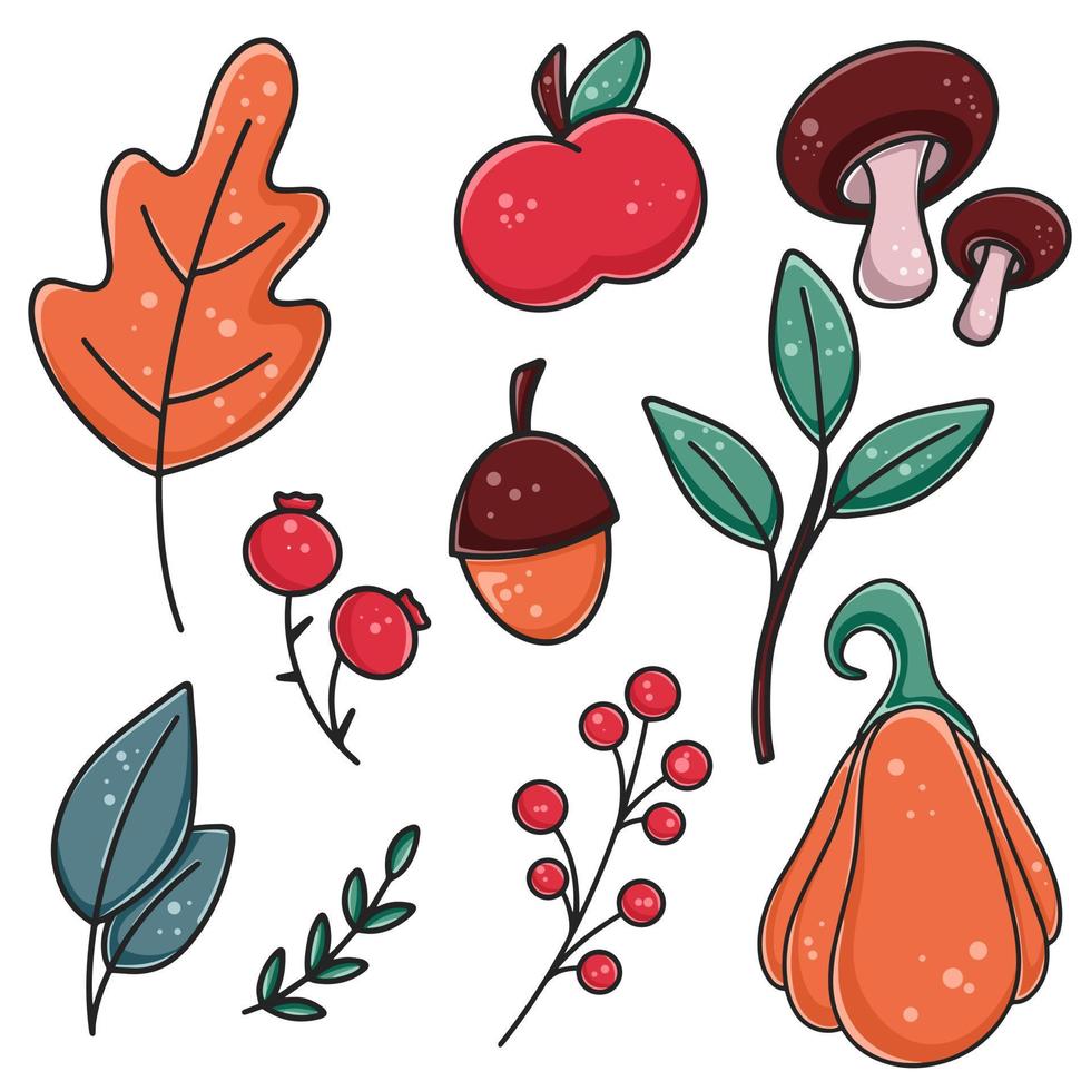 conjunto de elementos de otoño dibujados a mano para crear diseños vector