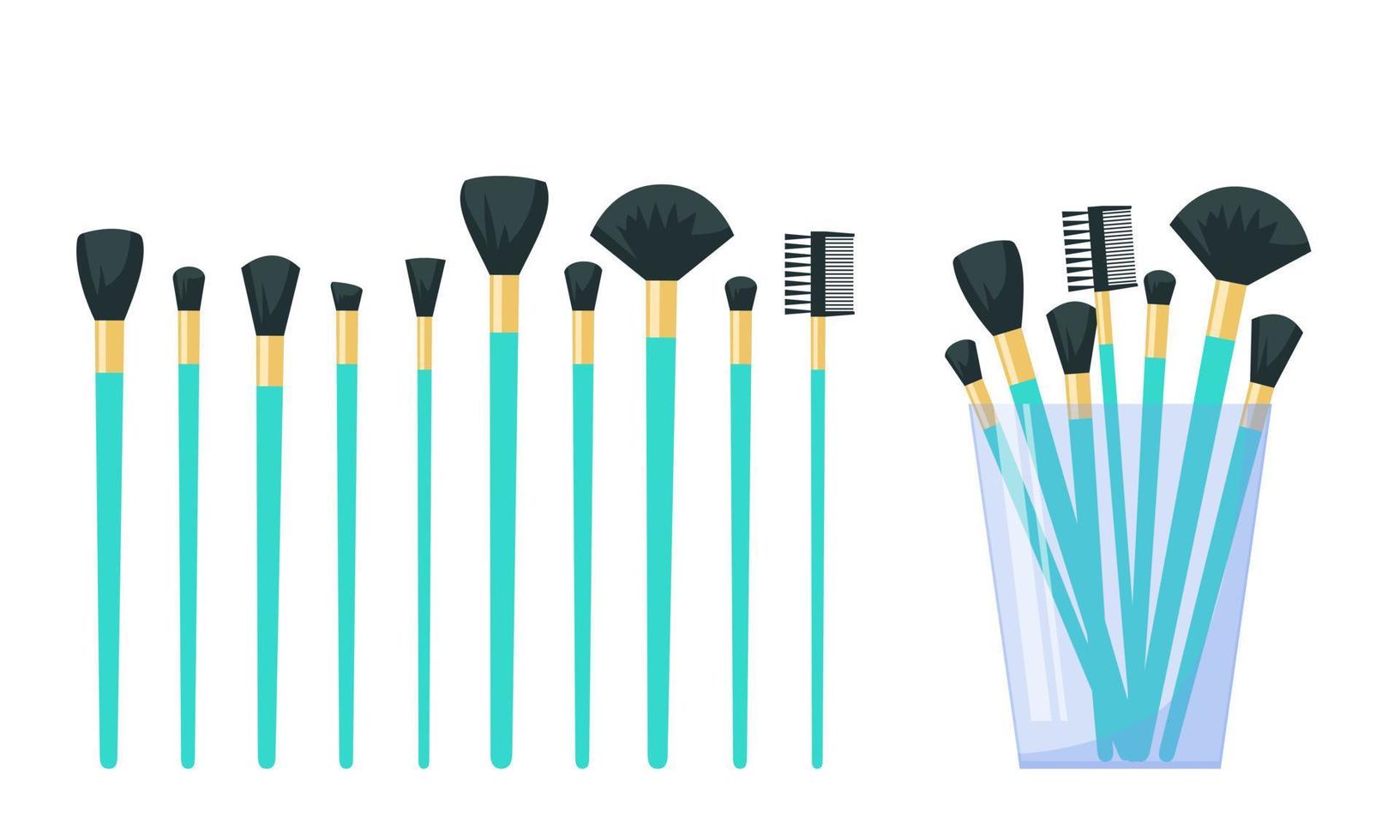 Set of makeup brushes, make up brushes in the glass. Flat vector illustration isolated on white background