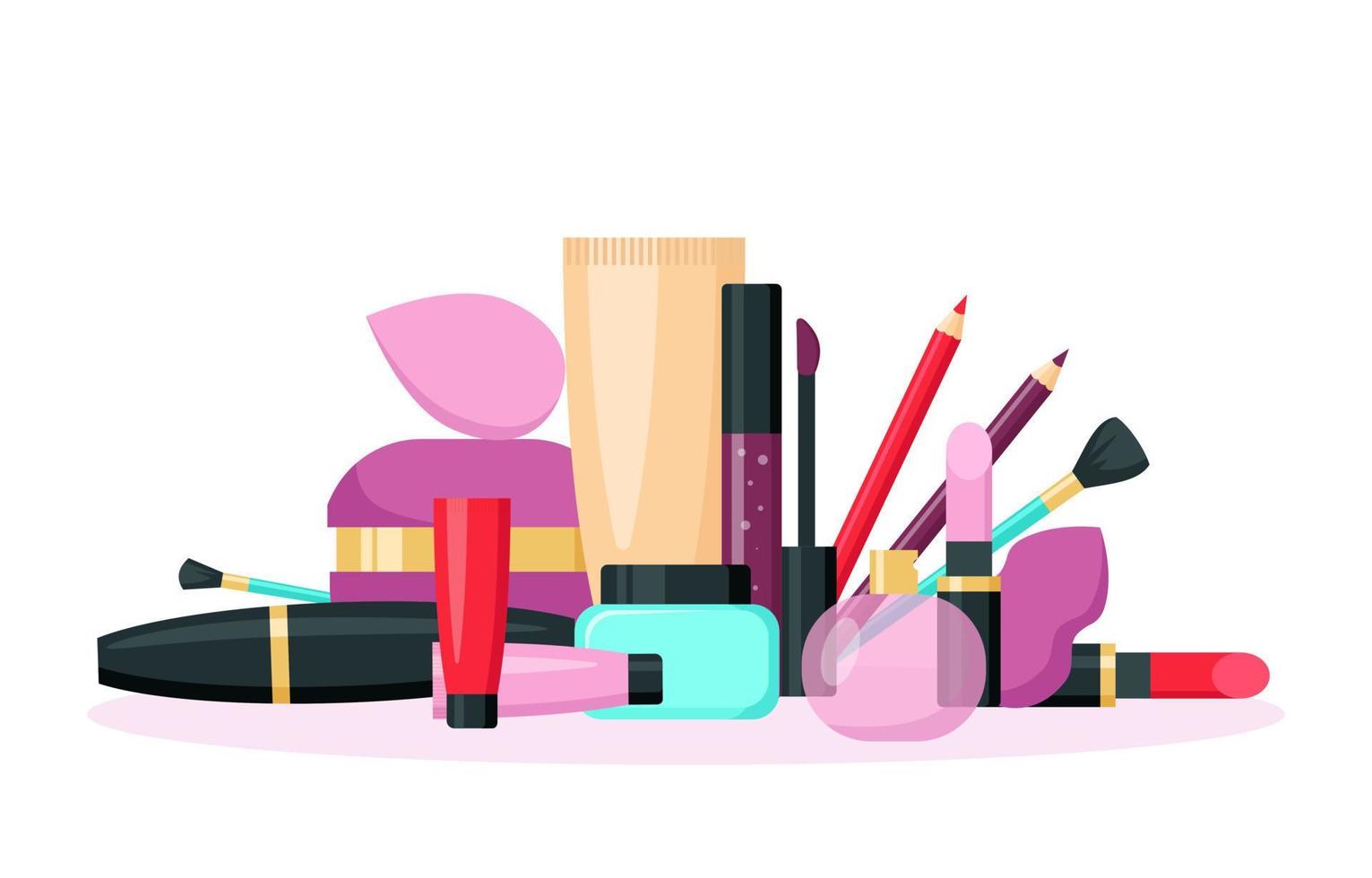 conjunto de cosmecics de belleza de maquillaje. ilustración vectorial plana sobre fondo blanco vector