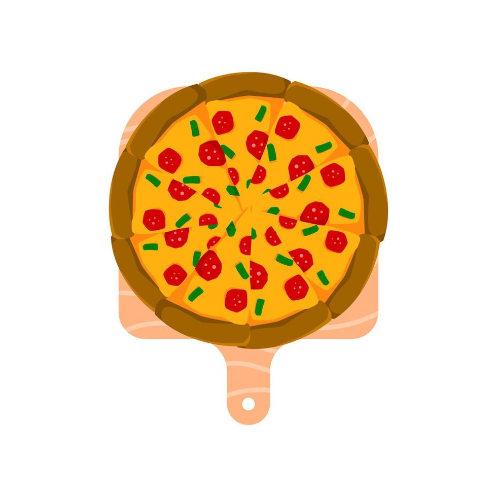 illustration of pizza on a cutting board. food vector illustration graphic asset.