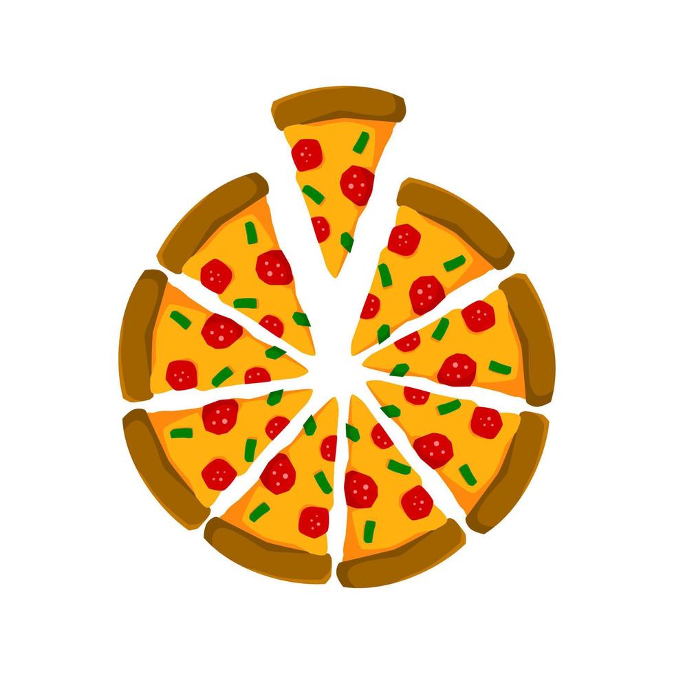 sliced of a whole pizza illustration. pizza vector graphic template.