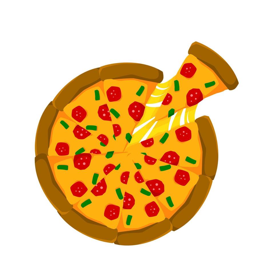 illustration of pizza with a melted cheese. pizza vector illustration.