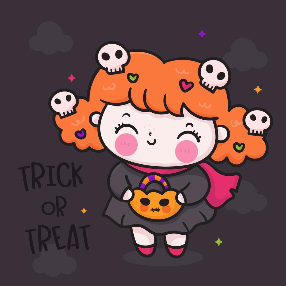 Halloween card with witch and pumpkin vector