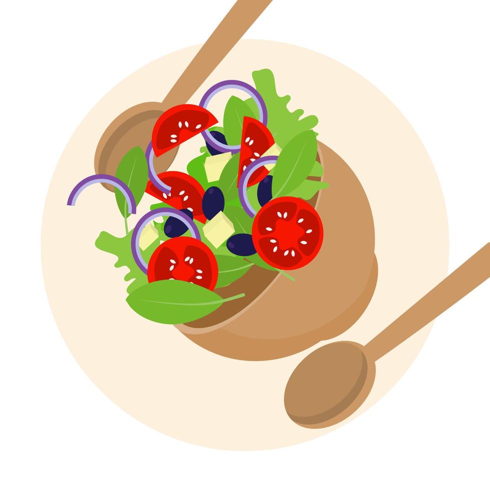 Vector Illustration of Fresh Greek Vegetable Salad in the Bowl. Perfect use for food icon and food illustration menu on the restaurant