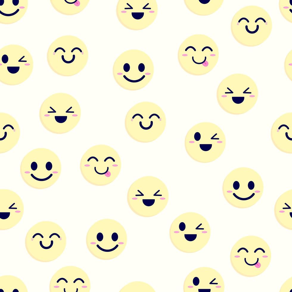 los íconos o emojis de sonrisas y caras felices establecen una colección de patrones impecables para el fondo y el día mundial de la sonrisa. vector