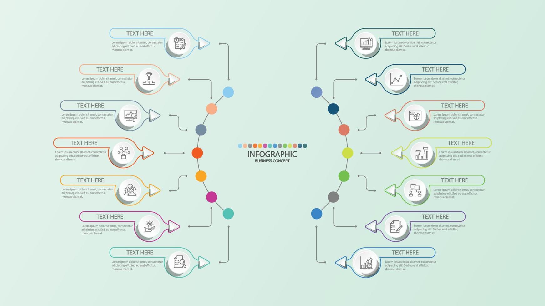 Basic circle infographic template with 14 steps, process or options, process chart, Used for process diagram, presentations, workflow layout, flow chart, infograph. Vector eps10 illustration.