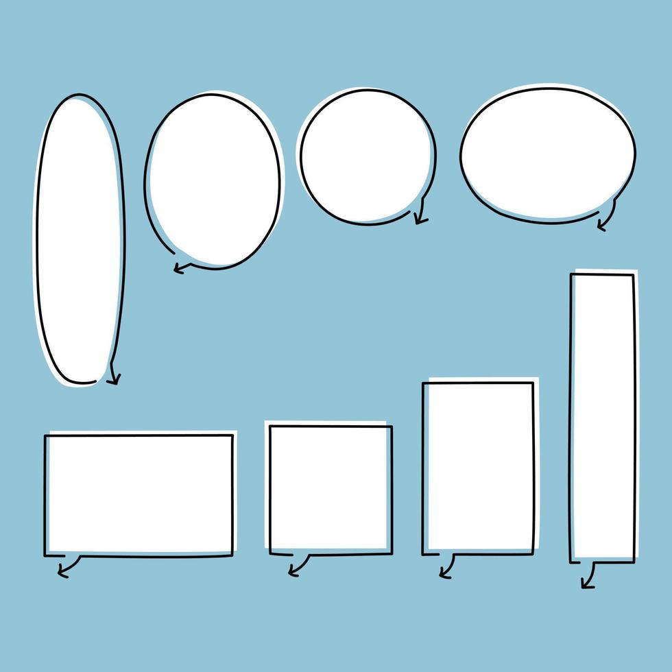 collection set of hand drawn speech bubble balloon with arrow point, think, speak, talk, flat, design, vector illustration