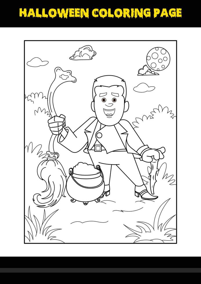 Halloween coloring page for kids. Line art coloring page design for kids. vector