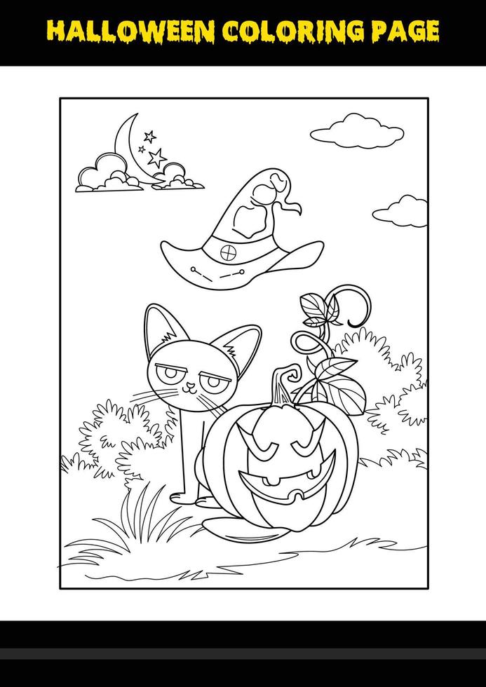 Halloween coloring page for kids. Line art coloring page design for kids. vector