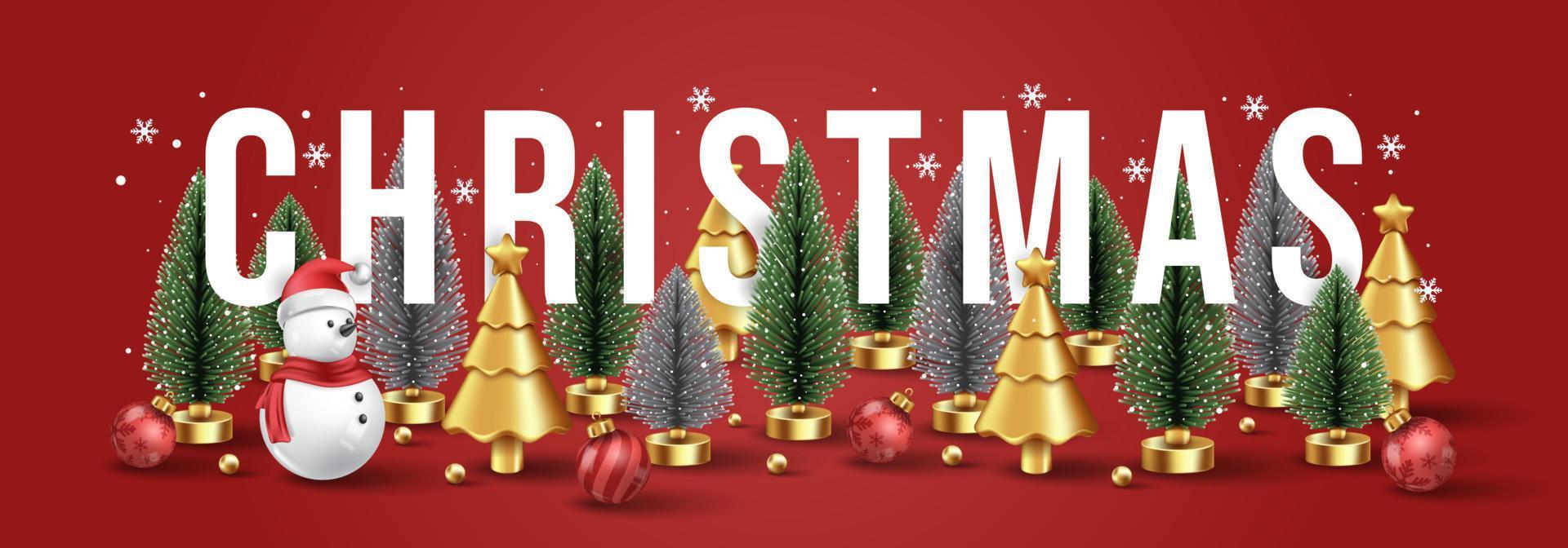 Merry Christmas background Snowman, christmas tree and christmas balls