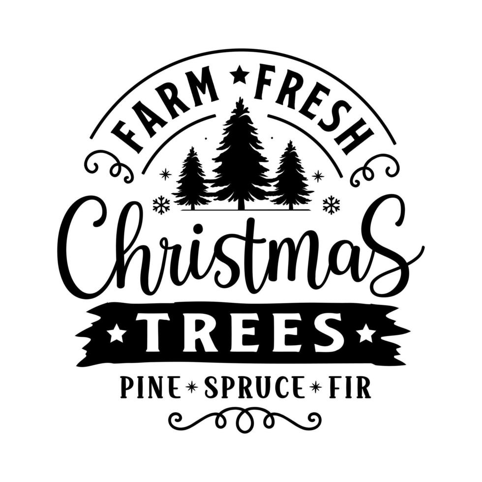 Christmas farm fresh tree winter lettering greeting card. Hand ...