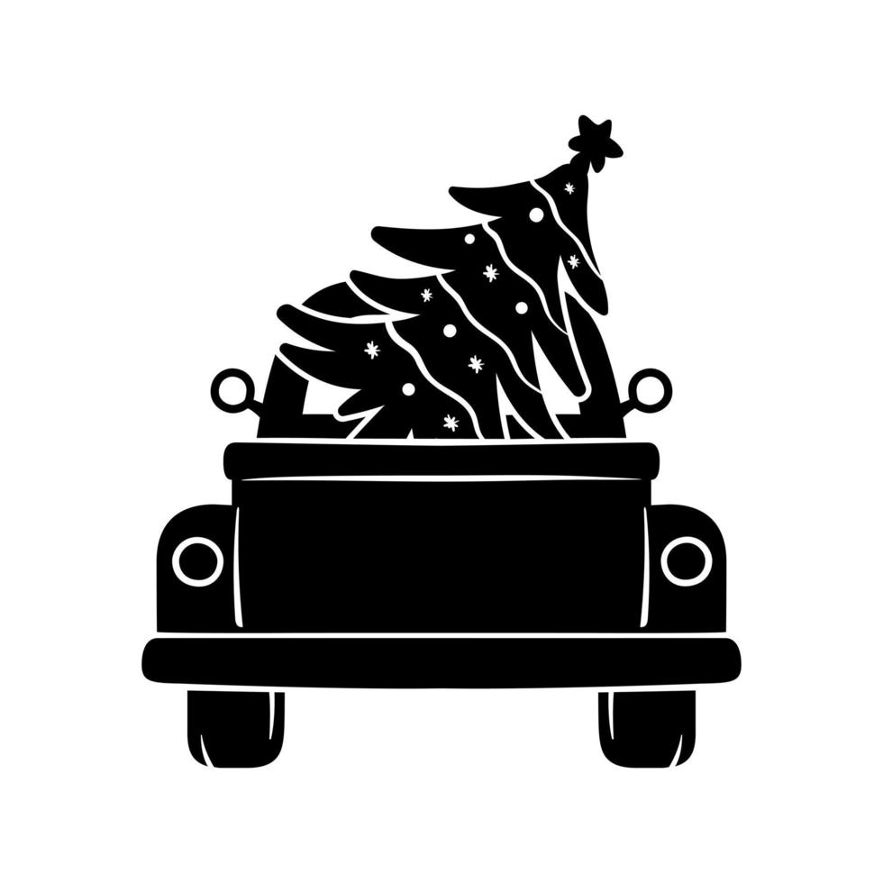 Christmas winter truck tree vector illustration.