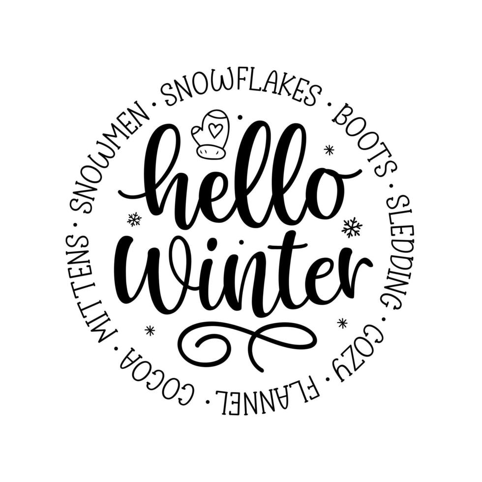 Christmas hello winter lettering greeting card. Hand-drawn lettering poster for Christmas. Merry Christmas quotes calligraphy lettering isolated on white background, vector illustration.