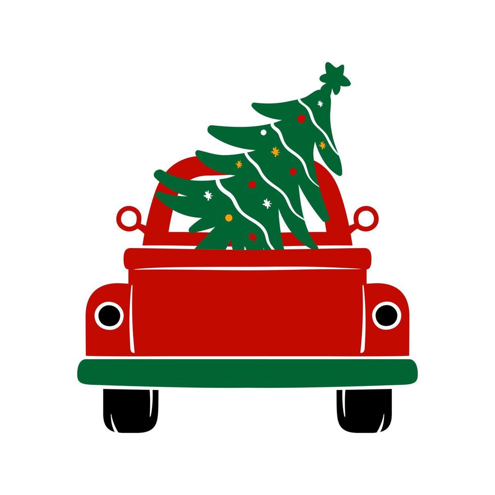 Christmas winter truck tree vector illustration.